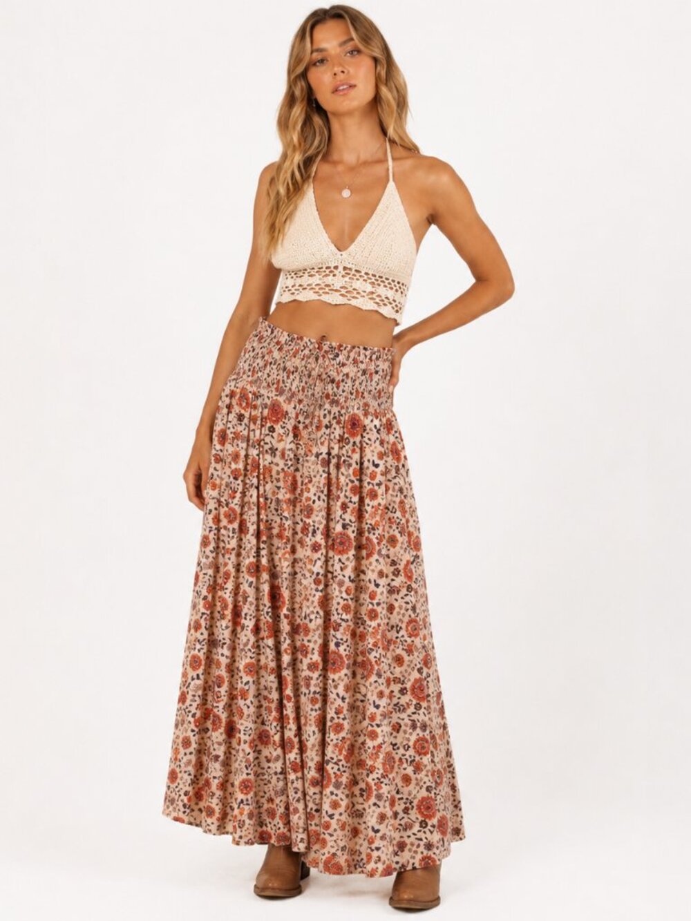 NWT Spell Lady Untamed Maxi Skirt Tea Leaf Floral Boho Prairie Festival XS
